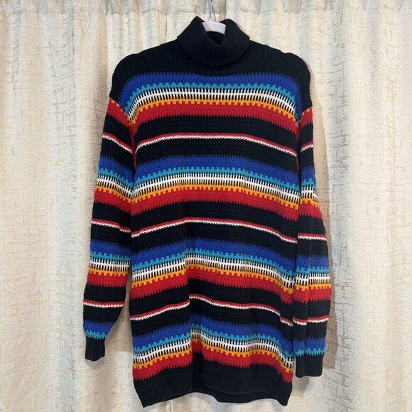 Liz Sport Knit Sweater Small Cotton Striped Multicolor Turtleneck Vintage 90s - Picture 1 of 4